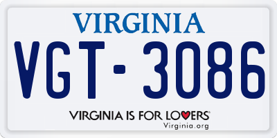 VA license plate VGT3086