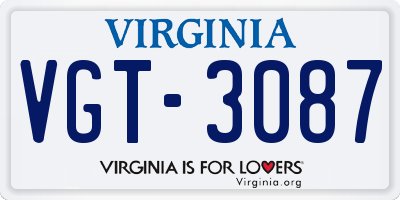 VA license plate VGT3087