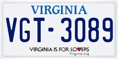 VA license plate VGT3089