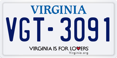 VA license plate VGT3091