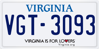 VA license plate VGT3093
