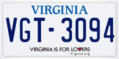 VA license plate VGT3094