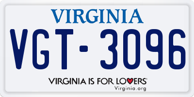 VA license plate VGT3096
