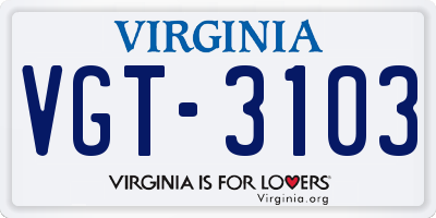 VA license plate VGT3103