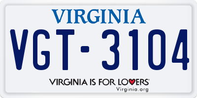 VA license plate VGT3104