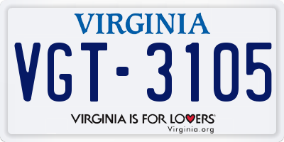 VA license plate VGT3105