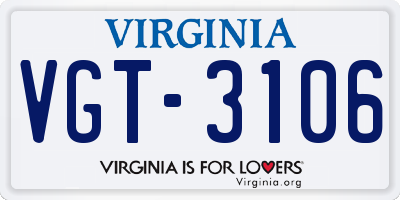 VA license plate VGT3106