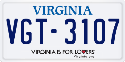 VA license plate VGT3107