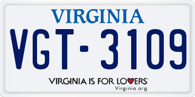 VA license plate VGT3109