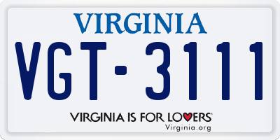 VA license plate VGT3111