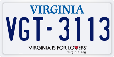 VA license plate VGT3113