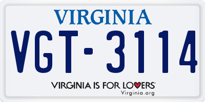 VA license plate VGT3114
