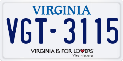VA license plate VGT3115