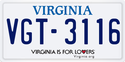 VA license plate VGT3116