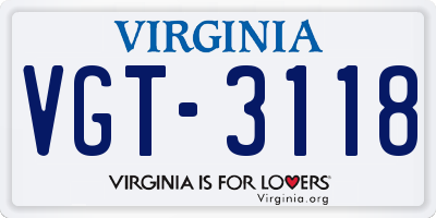 VA license plate VGT3118
