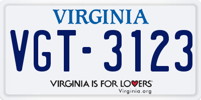 VA license plate VGT3123