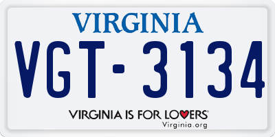 VA license plate VGT3134
