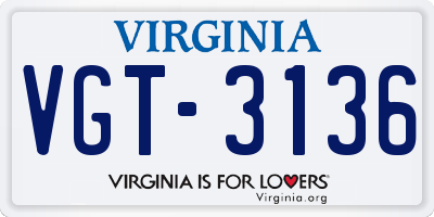 VA license plate VGT3136