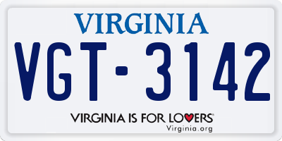 VA license plate VGT3142