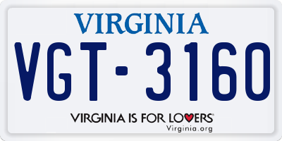 VA license plate VGT3160