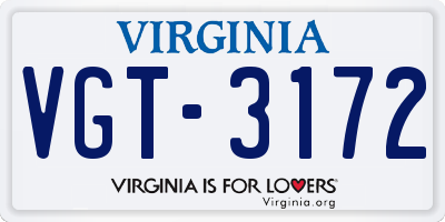 VA license plate VGT3172