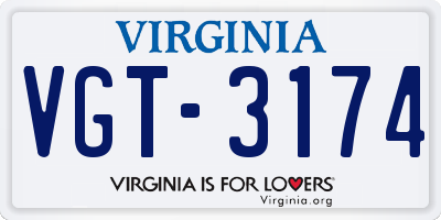 VA license plate VGT3174