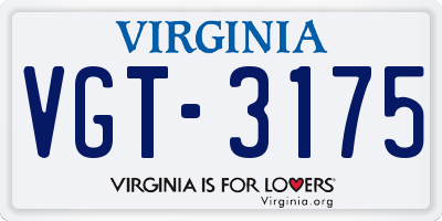 VA license plate VGT3175