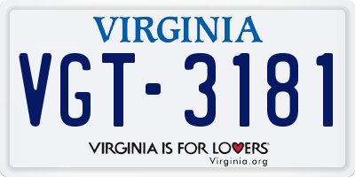 VA license plate VGT3181