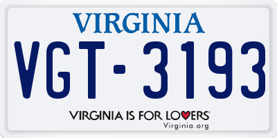 VA license plate VGT3193