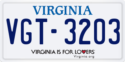VA license plate VGT3203