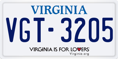 VA license plate VGT3205