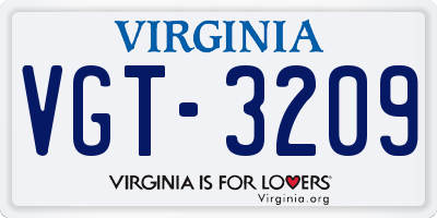 VA license plate VGT3209