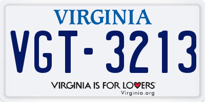VA license plate VGT3213