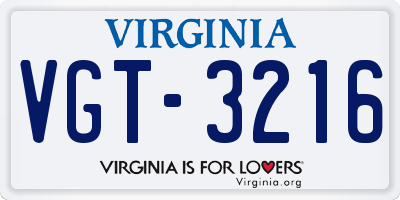 VA license plate VGT3216
