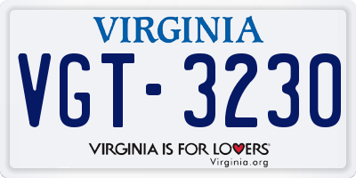 VA license plate VGT3230