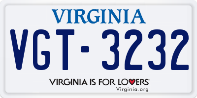 VA license plate VGT3232