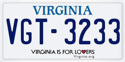 VA license plate VGT3233