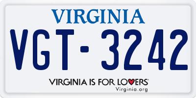 VA license plate VGT3242