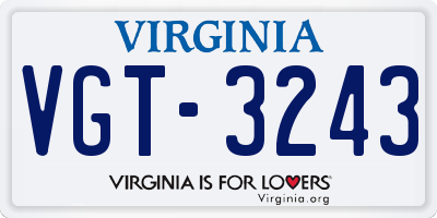 VA license plate VGT3243