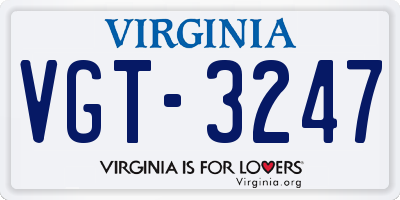 VA license plate VGT3247