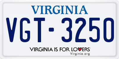 VA license plate VGT3250