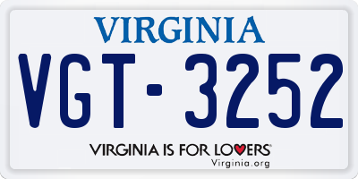 VA license plate VGT3252