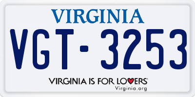 VA license plate VGT3253