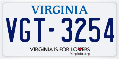 VA license plate VGT3254