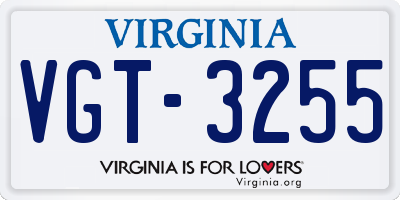 VA license plate VGT3255