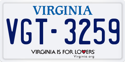 VA license plate VGT3259