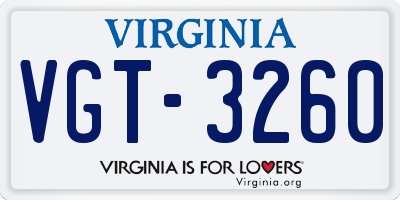 VA license plate VGT3260