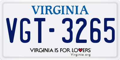 VA license plate VGT3265