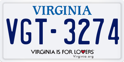 VA license plate VGT3274