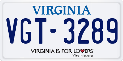 VA license plate VGT3289